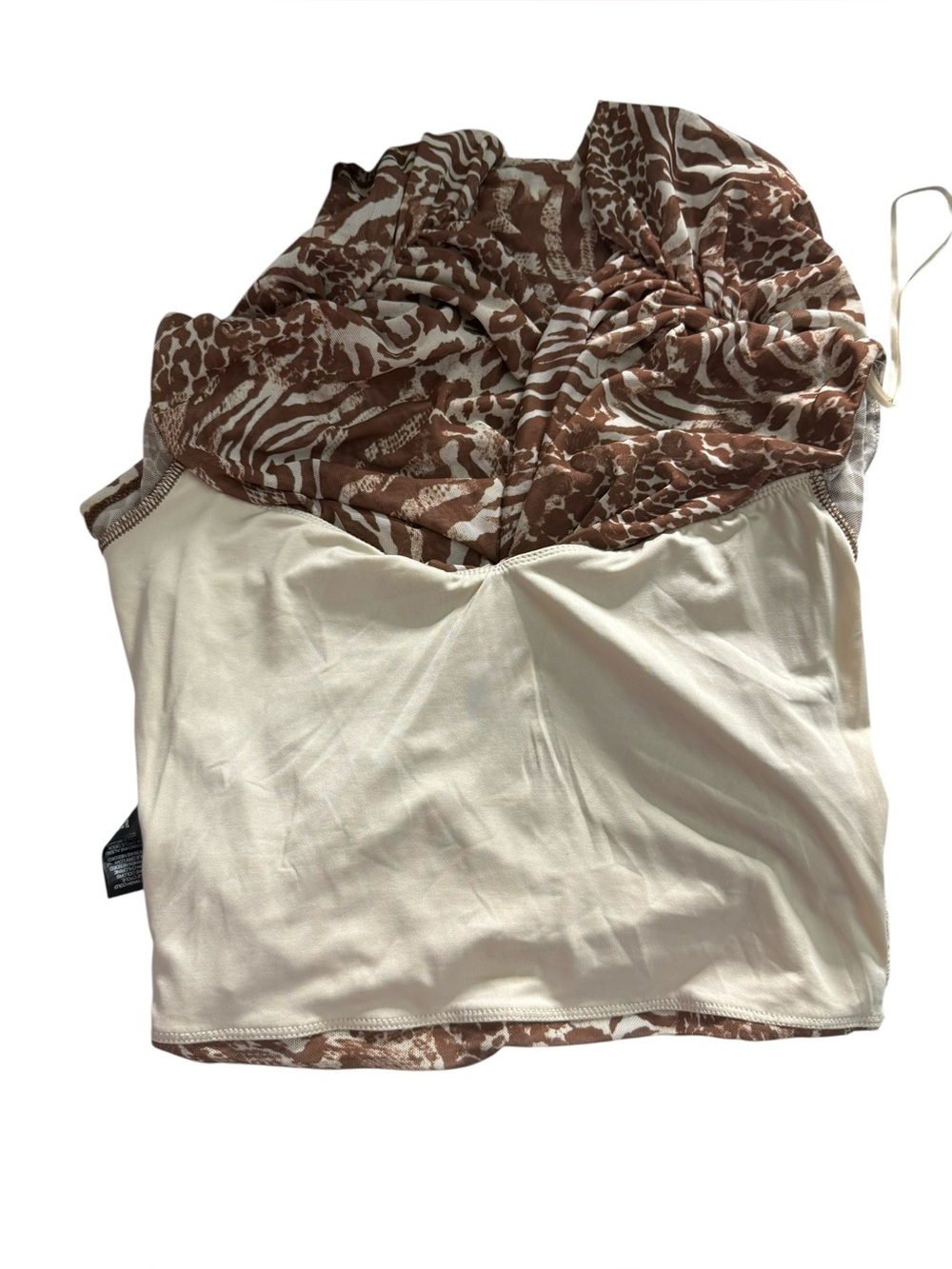 AFRM Fabiola Top in Taupe Brown Animal Print Off-Shoulder Crop Top Medium - Picture 9 of 10